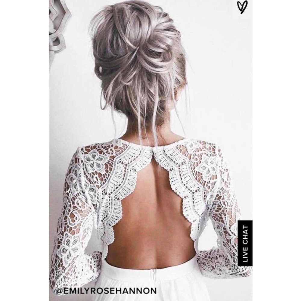 NWT! Lulu’s Boho White Dress with Lace Sleeves ✨